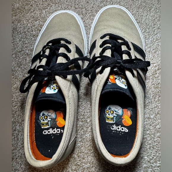 Adidas Adi-Ease Skate Shoe Skull Sneaker Canvas Sand beige and black Size 7 Men - Picture 4 of 12